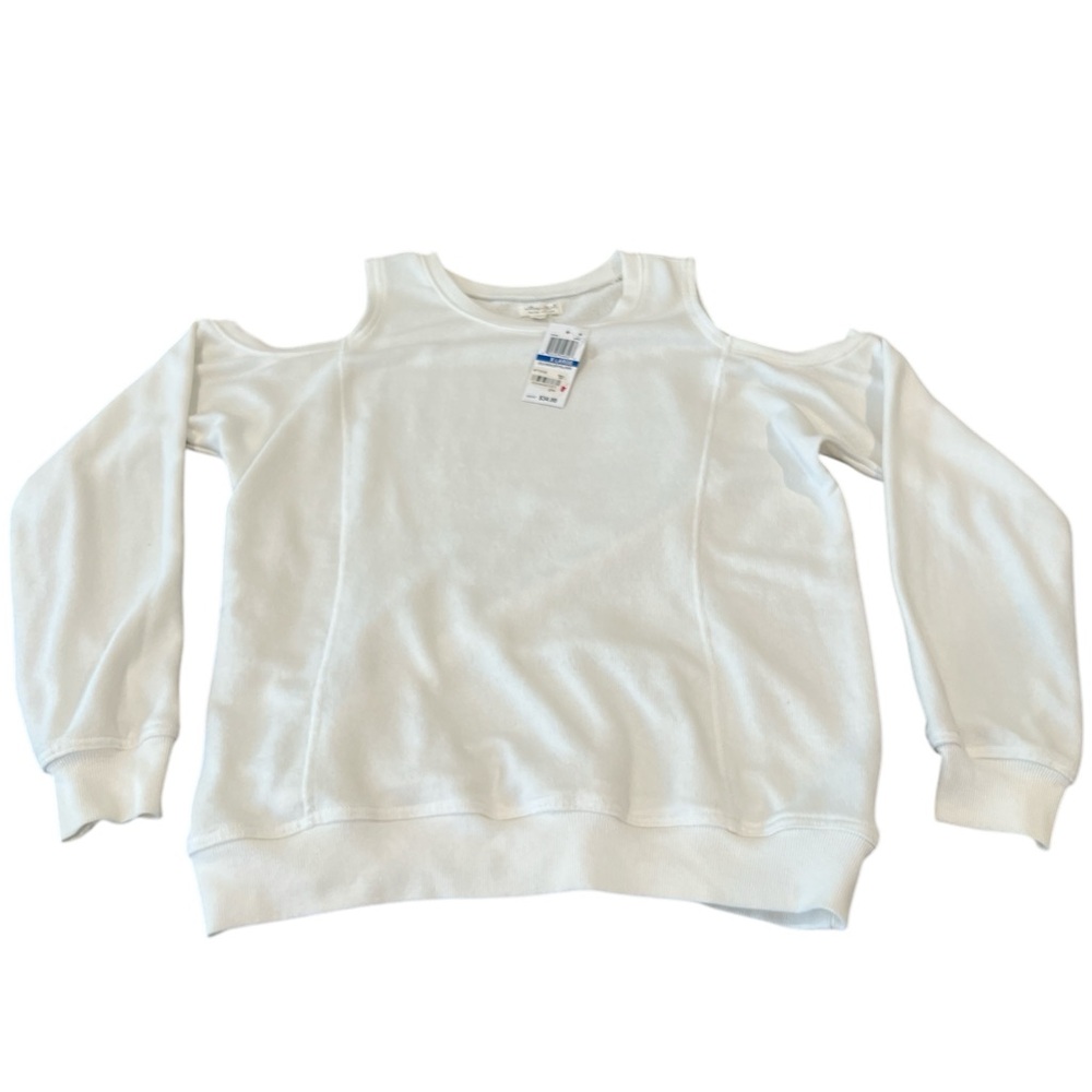 Womens Cold Shoulder Pullover, NWT, Size-XL, Color-White, Ultra Flirt Top